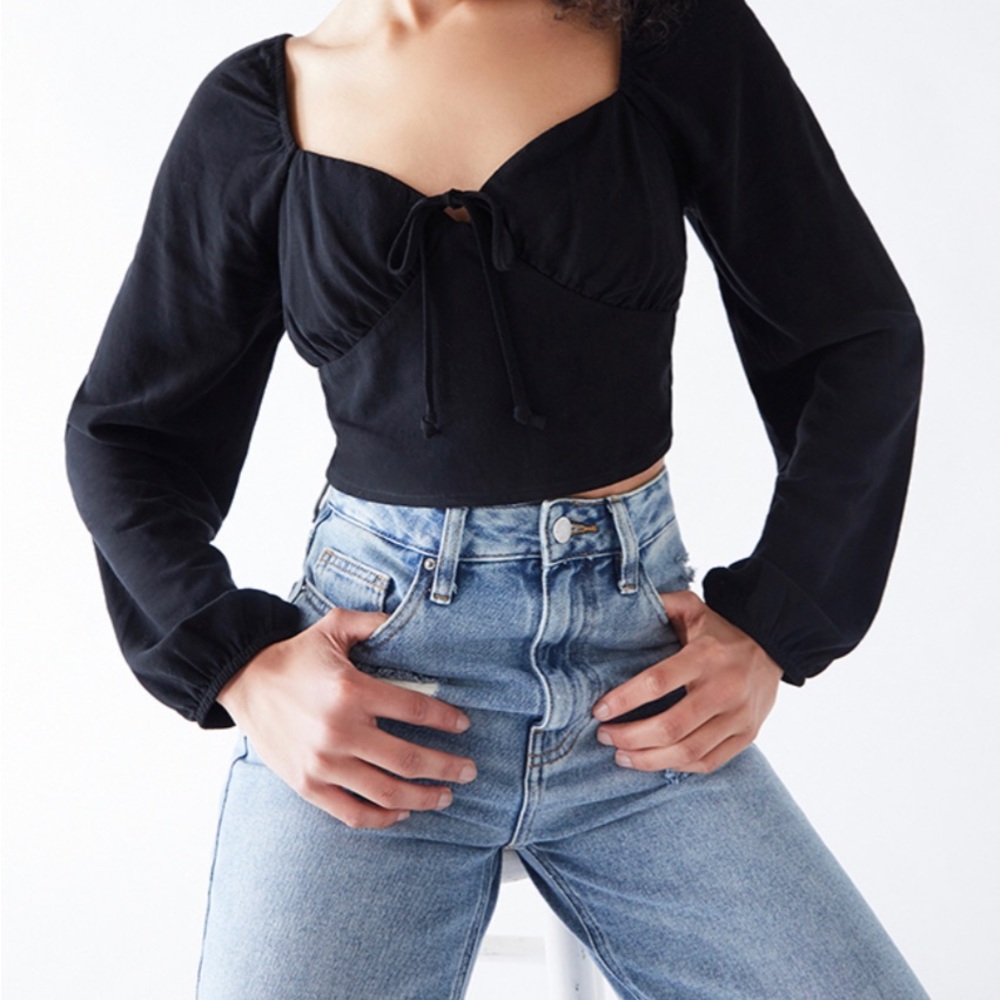 LA Hearts Long Sleeve Tie Front Bustier Top